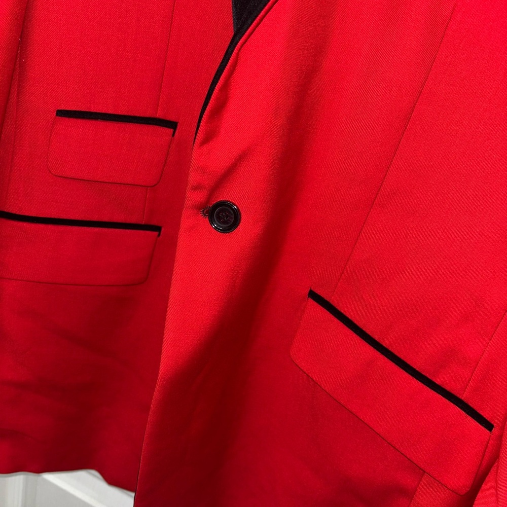 Tazio Italy Mens 44L Red Jacket Black Velvet Trim Tuxedo Blazer Holiday Formal - Picture 7 of 14